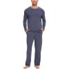 GYS Bamboo Viscose Men’s Pajama Sets Long Sleeve Crew Neck Lounge Set with Pockets(Deep Blue)