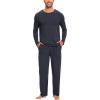 GYS Bamboo Viscose Men’s Pajama Sets Long Sleeve Crew Neck Lounge Set with Pockets(Midnight Blue)