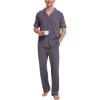 GYS Bamboo Viscose Men’s Pajama Sets Short Sleeve Notch Collar Lounge Set with Pockets(Dark Grey)