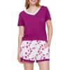 GYS Bamboo Viscose Pajamas for Women Set, Soft Short Sleeve Top and Shorts Sleepwear, Comfy Lightweight Lounge Pajama Set(Deep Purple)