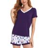 GYS Bamboo Viscose Pajamas for Women Set, Soft Short Sleeve Top and Shorts Sleepwear, Comfy Lightweight Lounge Pajama Set(Purple Dots)