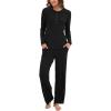 GYS Women’s Long Sleeve Pajama Sets Soft Breathable Fabric Nursing-Friendly Buttons Cool-Touch Bamboo Viscose​(Black)