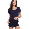 GYS Womens Pajama Sets, Short Sleeve Soft Sleepwear Tops and Shorts Pjs, Bamboo Viscose Loungewear(Navy Blue)