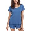GYS Womens Pajama Sets, Short Sleeve Soft Sleepwear Tops and Shorts Pjs, Bamboo Viscose Loungewear(Prussian Blue)