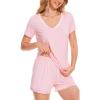 GYS Womens Pajama Sets, Short Sleeve Soft Sleepwear Tops and Shorts Pjs, Bamboo Viscose Loungewear(V-neck Pink1)