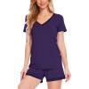 GYS Womens Pajama Sets, Short Sleeve Soft Sleepwear Tops and Shorts Pjs, Bamboo Viscose Loungewear(V-neck Purple)
