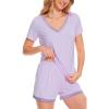 GYS Womens Pajama Sets, Short Sleeve Soft Sleepwear Tops and Shorts Pjs, Bamboo Viscose Loungewear(V-neck Taro)