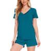GYS Womens Pajama Sets, Short Sleeve Soft Sleepwear Tops and Shorts Pjs, Bamboo Viscose Loungewear(V-neck Teal Blue)