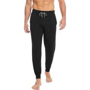 GYS Bamboo Viscose Men’s Pajama Bottoms Soft Solid Jogger Sleep Pants with Pockets and Drawstring(Black)