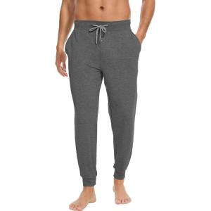 GYS Bamboo Viscose Men’s Pajama Bottoms Soft Solid Jogger Sleep Pants with Pockets and Drawstring(Dark Heather Grey)
