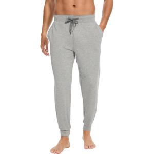 GYS Bamboo Viscose Men’s Pajama Bottoms Soft Solid Jogger Sleep Pants with Pockets and Drawstring(Light Heather Grey)