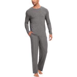 GYS Bamboo Viscose Men’s Pajama Sets Long Sleeve Crew Neck Lounge Set with Pockets(Dark Heather Grey)