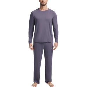 GYS Bamboo Viscose Men’s Pajama Sets Long Sleeve Crew Neck Lounge Set with Pockets(Reddish Grey)