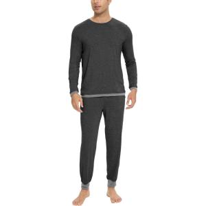 GYS Bamboo Viscose Men’s Pajama Sets Soft Long Sleeve Lounge Set with Pockets(Black Melange)