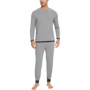 GYS Bamboo Viscose Men’s Pajama Sets Soft Long Sleeve Lounge Set with Pockets(Heather Grey)