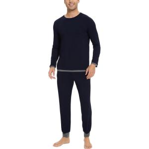 GYS Bamboo Viscose Men’s Pajama Sets Soft Long Sleeve Lounge Set with Pockets(Navy)