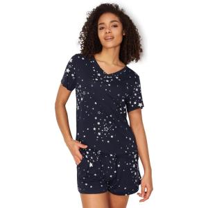 GYS Bamboo Viscose Pajamas for Women Set, Soft Short Sleeve Top and Shorts Sleepwear, Comfy Lightweight Lounge Pajama Set(Blue Stars)