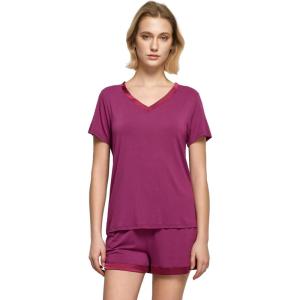 GYS Bamboo Viscose Pajamas for Women Set, Soft Short Sleeve Top and Shorts Sleepwear, Comfy Lightweight Lounge Pajama Set(Dark Purple)