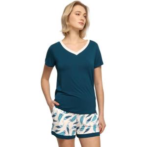 GYS Bamboo Viscose Pajamas for Women Set, Soft Short Sleeve Top and Shorts Sleepwear, Comfy Lightweight Lounge Pajama Set(Ink Blue)