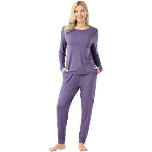 GYS Bamboo Viscose Sleep Sets for Women Long Sleeve Crew Neck Pajama Sets with Pockets(Air Purple)