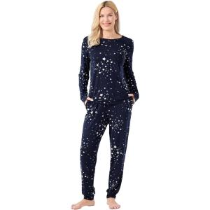 GYS Bamboo Viscose Sleep Sets for Women Long Sleeve Crew Neck Pajama Sets with Pockets(Blue Stars)