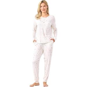 GYS Bamboo Viscose Sleep Sets for Women Long Sleeve Crew Neck Pajama Sets with Pockets(White Stars)