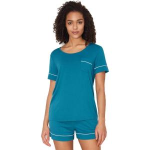 GYS Bamboo Viscose Women’s Pajama Sets Short Sleeve Crew Neck 2 Piece Pajama Set for Women(Teal Blue)