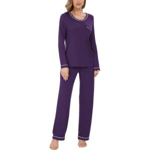 GYS Women’s Bamboo Viscose Pajamas Set Long Sleeve Crew Neck Sleepwear Super Soft Pjs Lounge Sets(Purple)