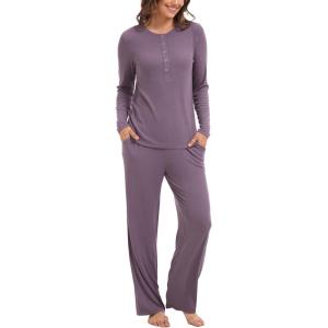 GYS Women’s Long Sleeve Pajama Sets Soft Breathable Fabric Nursing-Friendly Buttons Cool-Touch Bamboo Viscose​(Purplish Grey)