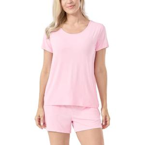 GYS Women’s Pajama Sets Bamboo-derived Viscose Short Sleeve 2-Piece Soft Summer Sleep Set(Pink)