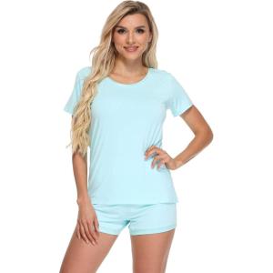 GYS Womens Pajama Sets, Short Sleeve Soft Sleepwear Tops and Shorts Pjs, Bamboo Viscose Loungewear(Aqua Green)