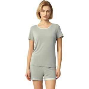 GYS Womens Pajama Sets, Short Sleeve Soft Sleepwear Tops and Shorts Pjs, Bamboo Viscose Loungewear(Light Grey)