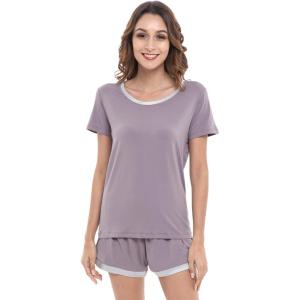 GYS Womens Pajama Sets, Short Sleeve Soft Sleepwear Tops and Shorts Pjs, Bamboo Viscose Loungewear(Purplish Grey Silver)