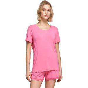 GYS Womens Pajama Sets, Short Sleeve Soft Sleepwear Tops and Shorts Pjs, Bamboo Viscose Loungewear(Raspberry Pink)