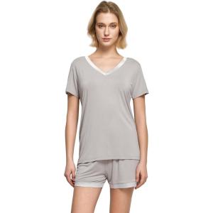 GYS Womens Pajama Sets, Short Sleeve Soft Sleepwear Tops and Shorts Pjs, Bamboo Viscose Loungewear(V-neck Light Grey)
