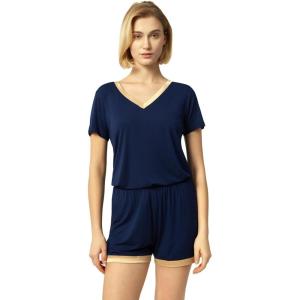 GYS Womens Pajama Sets, Short Sleeve Soft Sleepwear Tops and Shorts Pjs, Bamboo Viscose Loungewear(V-neck Navy Blue)
