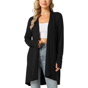 LazyCozy Women’s Lightweight Long Sleeve Draped Cardigan Slouchy Open Front Cover Up Stretch Jersey Sweater(Black)