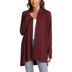 LazyCozy Women’s Lightweight Long Sleeve Draped Cardigan Slouchy Open Front Cover Up Stretch Jersey Sweater(Ficus Red)