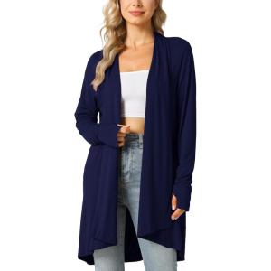 LazyCozy Women’s Lightweight Long Sleeve Draped Cardigan Slouchy Open Front Cover Up Stretch Jersey Sweater(Navy)