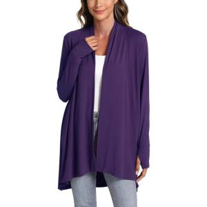 LazyCozy Women’s Lightweight Long Sleeve Draped Cardigan Slouchy Open Front Cover Up Stretch Jersey Sweater(Purple)