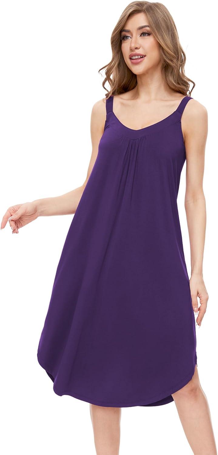 imageGYS Bamboo Viscose Sleeveless Nightgowns for Women Soft Full Slip Lounge DressPurple