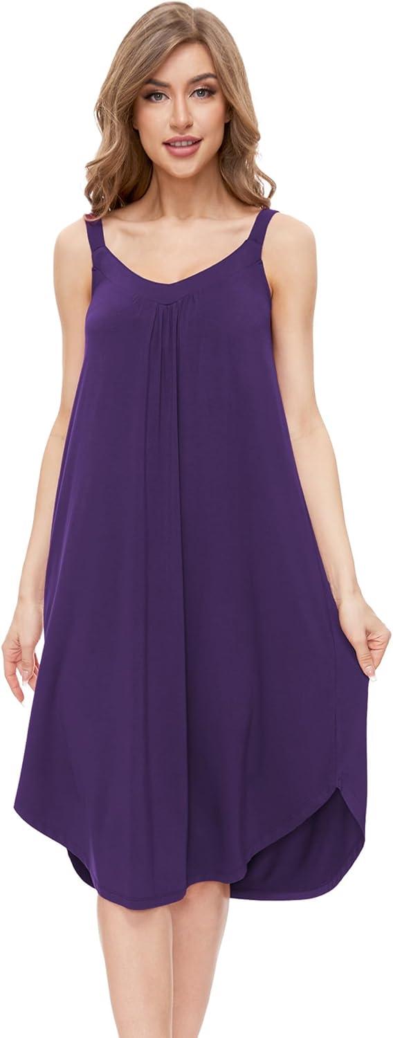 imageGYS Bamboo Viscose Sleeveless Nightgowns for Women Soft Full Slip Lounge DressPurple