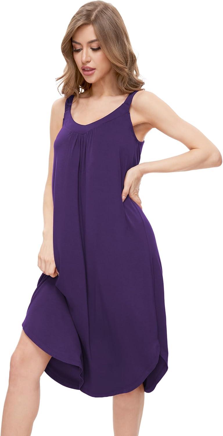 imageGYS Bamboo Viscose Sleeveless Nightgowns for Women Soft Full Slip Lounge DressPurple
