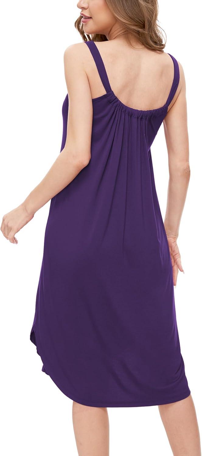 imageGYS Bamboo Viscose Sleeveless Nightgowns for Women Soft Full Slip Lounge DressPurple