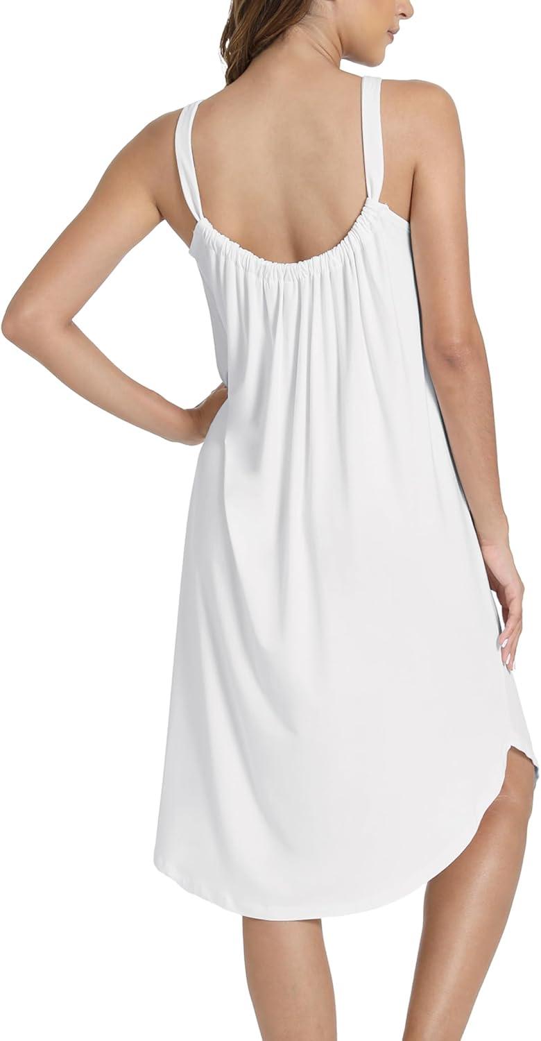 imageGYS Bamboo Viscose Sleeveless Nightgowns for Women Soft Full Slip Lounge DressWhite