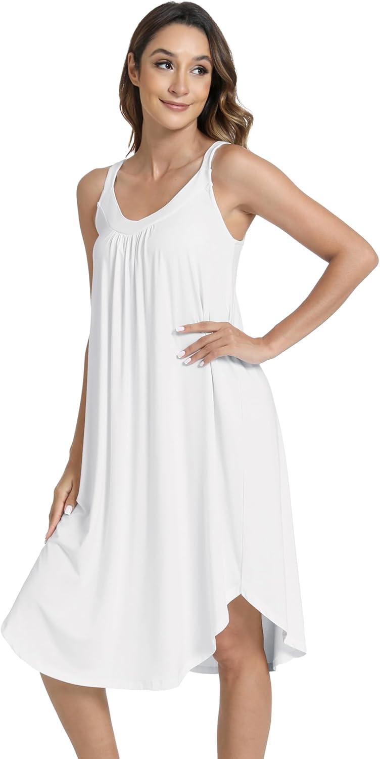 imageGYS Bamboo Viscose Sleeveless Nightgowns for Women Soft Full Slip Lounge DressWhite