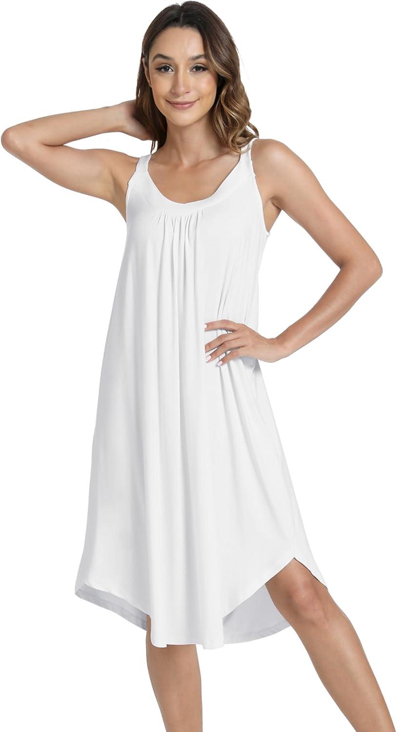 imageGYS Bamboo Viscose Sleeveless Nightgowns for Women Soft Full Slip Lounge DressWhite