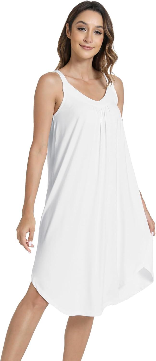 imageGYS Bamboo Viscose Sleeveless Nightgowns for Women Soft Full Slip Lounge DressWhite