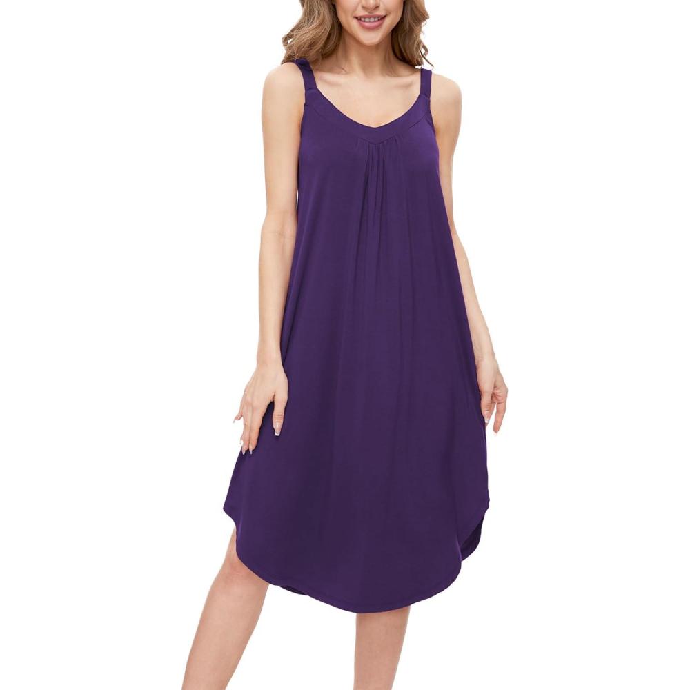 imageGYS Bamboo Viscose Sleeveless Nightgowns for Women Soft Full Slip Lounge DressPurple