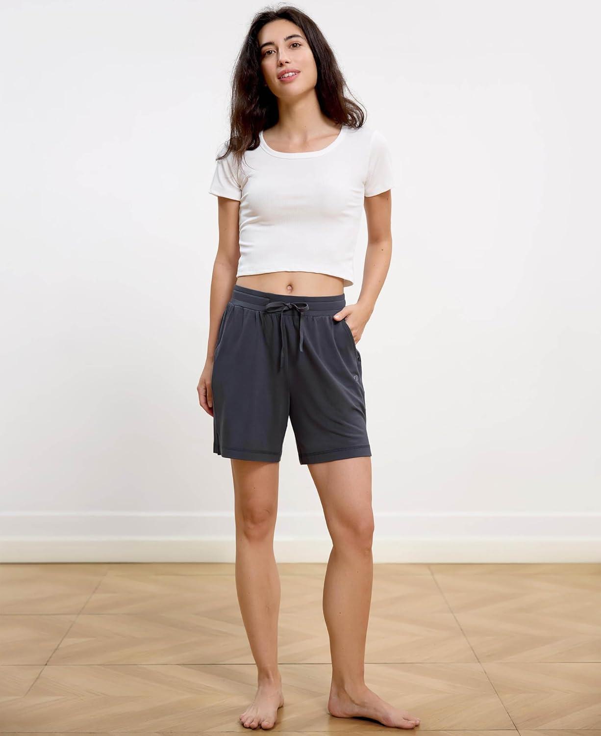 imageGYS Pajama Shorts for Women Bamboo Viscose Soft Comfy Lounge Pj Bottoms with PocketsBluish Grey